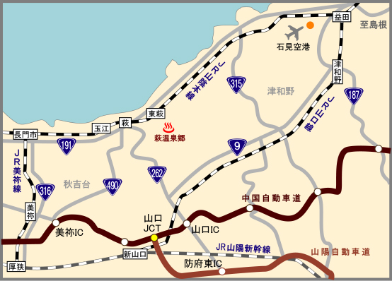 萩市への地図