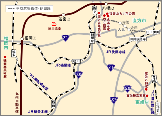直方市・福岡市への地図